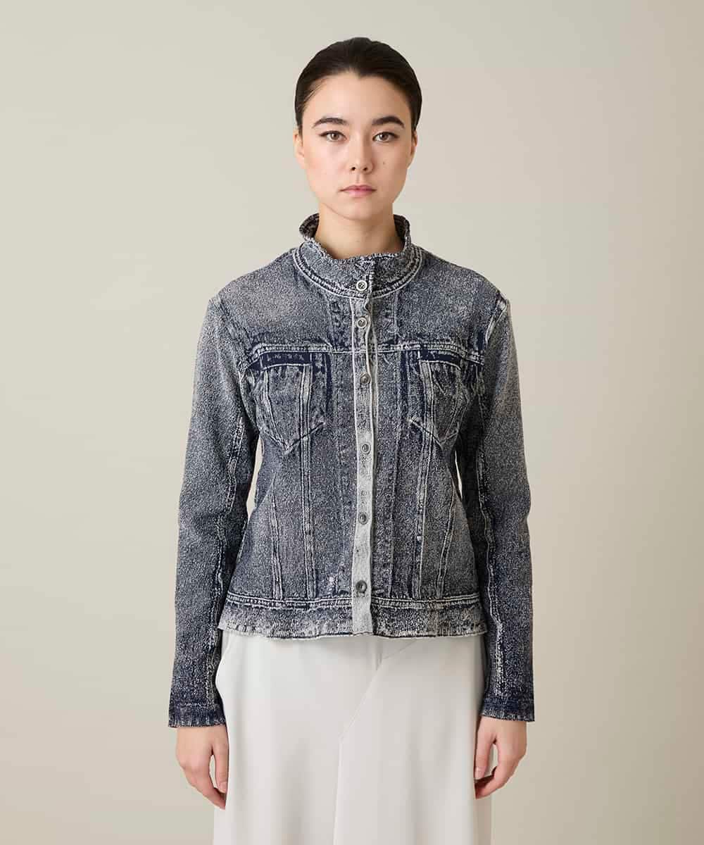 RSTFD02590 TRUNK HIROKO KOSHINO(ヒロココシノ) 立体ストレッチデニムスタンドカラージャケット/日本製/洗える ネイビー