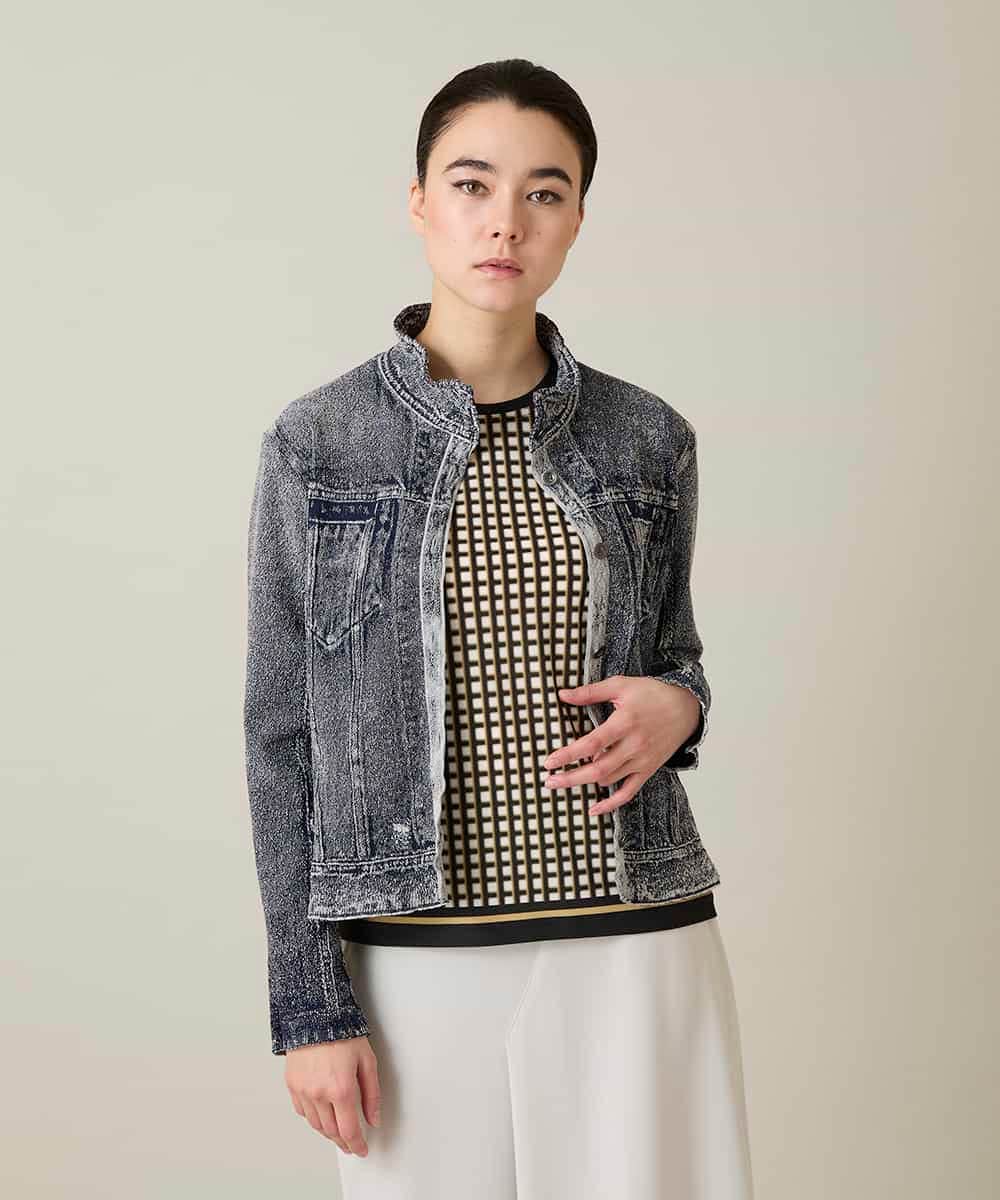 RSTFD02590 TRUNK HIROKO KOSHINO 立体ストレッチデニムスタンドカラージャケット/日本製/洗える