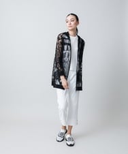 RSTGB07590 TRUNK HIROKO KOSHINO(ヒロココシノ) 幾何柄シアーロングパーカー/日本製/洗える ブラック