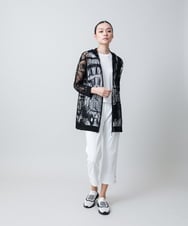 RSTGB07590 TRUNK HIROKO KOSHINO(ヒロココシノ) 幾何柄シアーロングパーカー/日本製/洗える ブラック