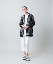 RSTGB07590 TRUNK HIROKO KOSHINO(ヒロココシノ) 幾何柄シアーロングパーカー/日本製/洗える ブラック