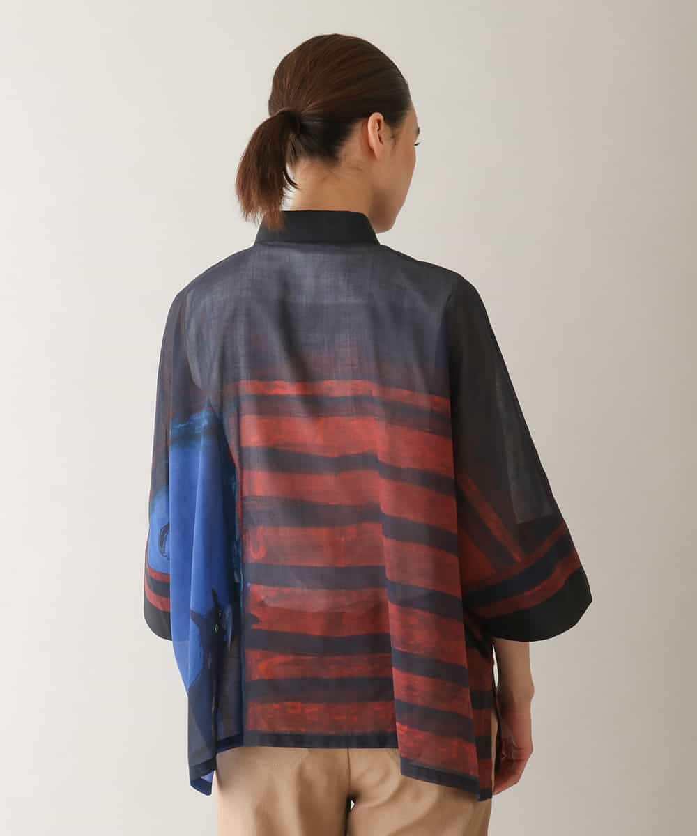RSTGB11490 TRUNK HIROKO KOSHINO(ヒロココシノ) ネコモチーフアートプリントシャツ/日本製/洗える ブルー