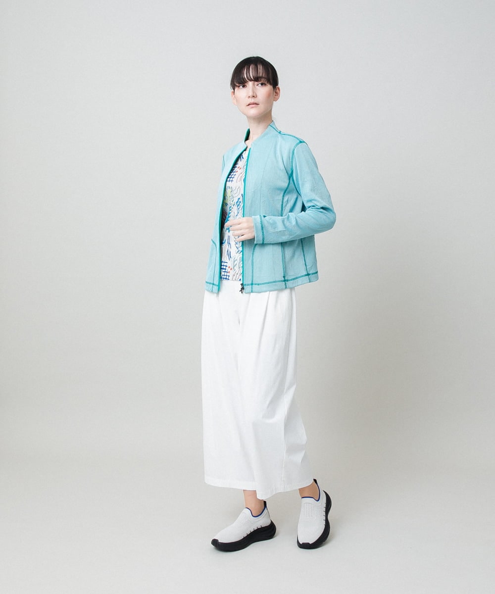 RSTHE11490 TRUNK HIROKO KOSHINO(ヒロココシノ) ステッチアクセントカジュアルジャケット/日本製/洗える ライトブルー