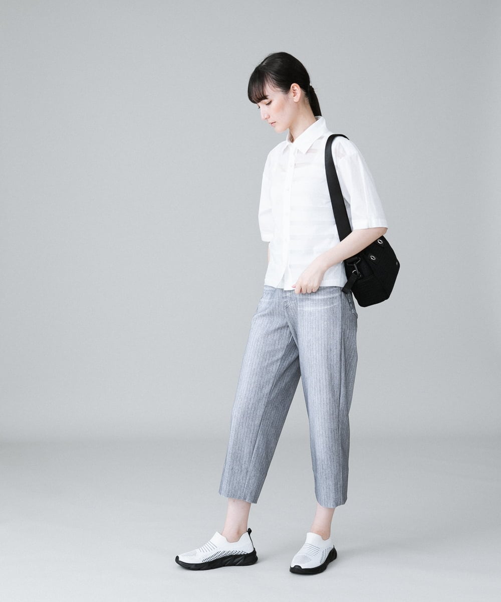 RSTHW06450 TRUNK HIROKO KOSHINO(ヒロココシノ) ロゴボーダーブロッキングデザインシャツ/日本製 /洗濯機で洗える ホワイト