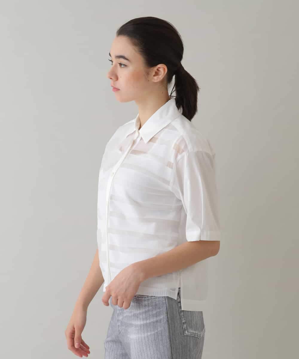 RSTHW06450 TRUNK HIROKO KOSHINO(ヒロココシノ) ロゴボーダーブロッキングデザインシャツ/日本製 /洗濯機で洗える ホワイト