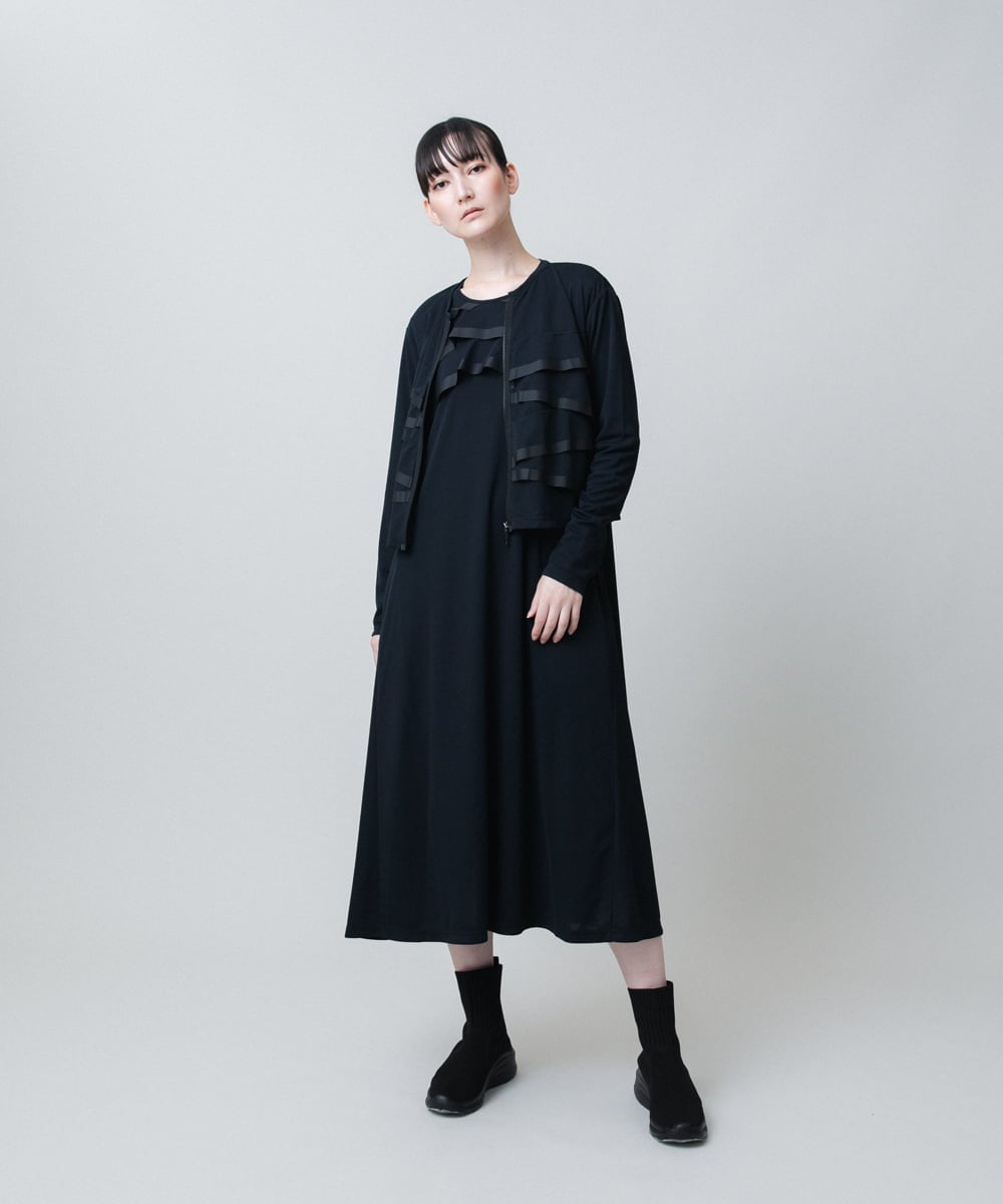 RSTJB11590 TRUNK HIROKO KOSHINO(ヒロココシノ) ジョイントテープラッフルデザインジャケット /洗える ブラック