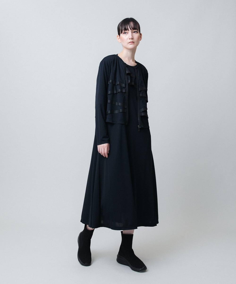 RSTJB11590 TRUNK HIROKO KOSHINO(ヒロココシノ) ジョイントテープラッフルデザインジャケット /洗える ブラック