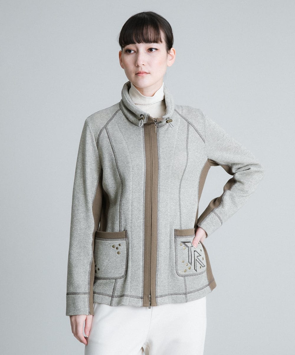 RSTJQ01440 TRUNK HIROKO KOSHINO(ヒロココシノ) 【洗濯機で洗える】ラメデザインスウェットジャケット ゴールド