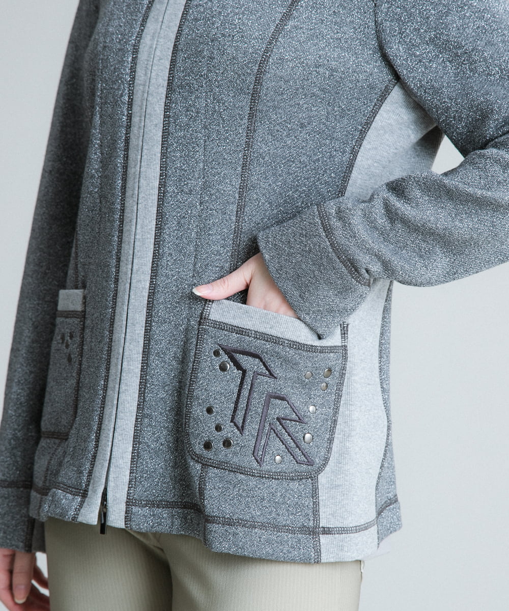 RSTJQ01440 TRUNK HIROKO KOSHINO(ヒロココシノ) 【洗濯機で洗える】ラメデザインスウェットジャケット シルバー