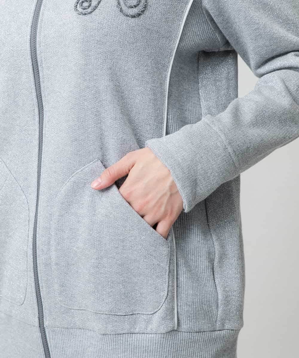 RSTLB06590 TRUNK HIROKO KOSHINO(ヒロココシノ) グリッター裏毛パーカー/日本製/洗える グレー