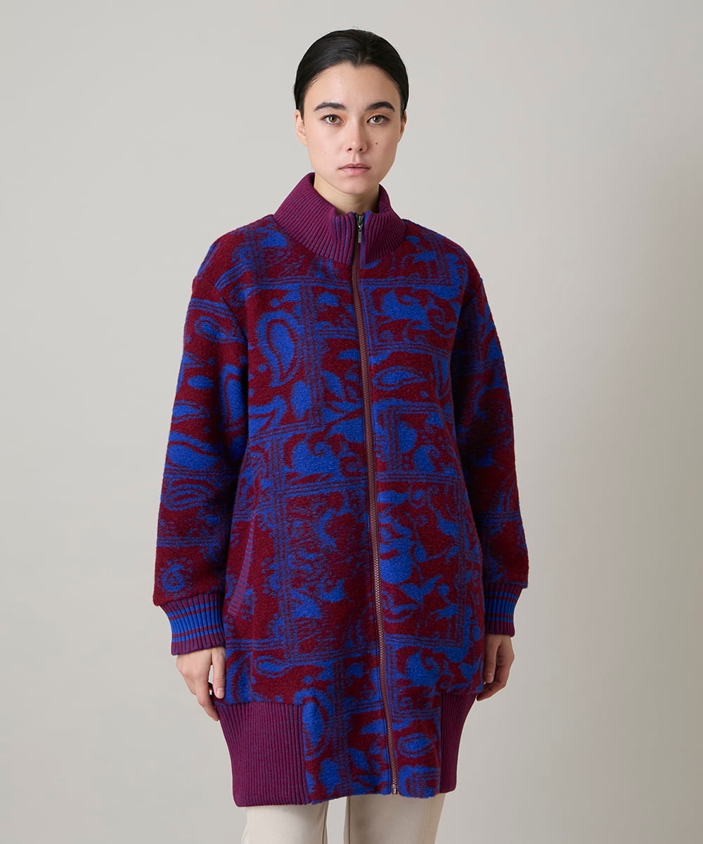 RSUAE11750 TRUNK HIROKO KOSHINO(ヒロココシノ) 幾何ペイズリージャカードニットコート ブルー