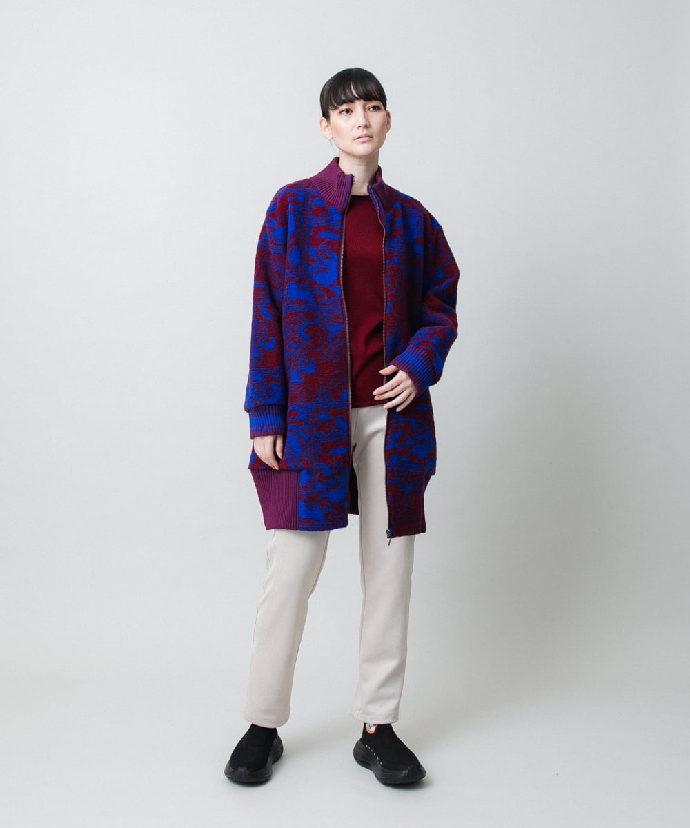 RSUAE11750 TRUNK HIROKO KOSHINO(ヒロココシノ) 幾何ペイズリージャカードニットコート ブルー