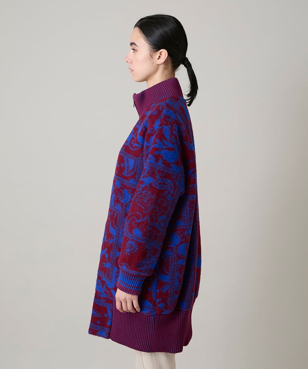 RSUAE11750 TRUNK HIROKO KOSHINO(ヒロココシノ) 幾何ペイズリージャカードニットコート ブルー