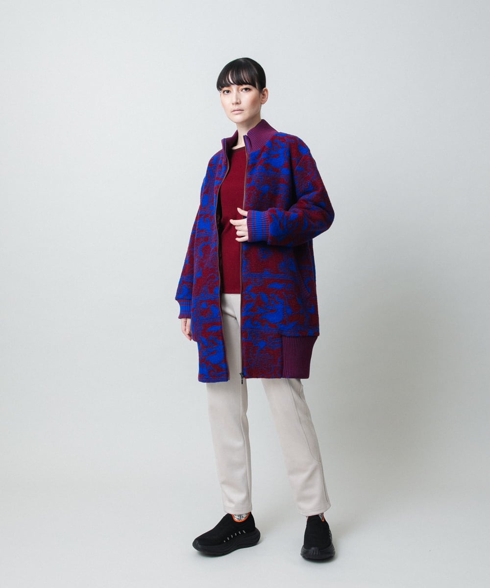 RSUAE11750 TRUNK HIROKO KOSHINO(ヒロココシノ) 幾何ペイズリージャカードニットコート ブルー