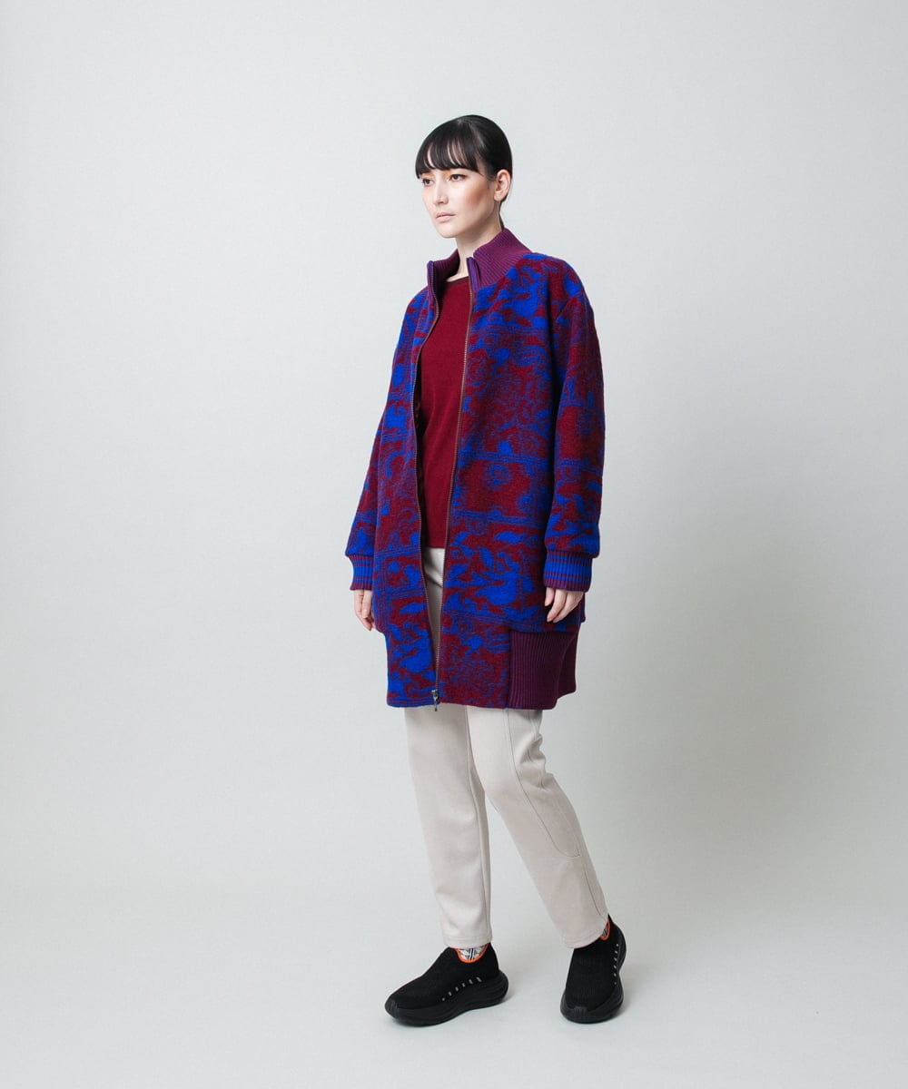 RSUAE11750 TRUNK HIROKO KOSHINO(ヒロココシノ) 幾何ペイズリージャカードニットコート ブルー