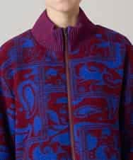 RSUAE11750 TRUNK HIROKO KOSHINO(ヒロココシノ) 幾何ペイズリージャカードニットコート ブルー