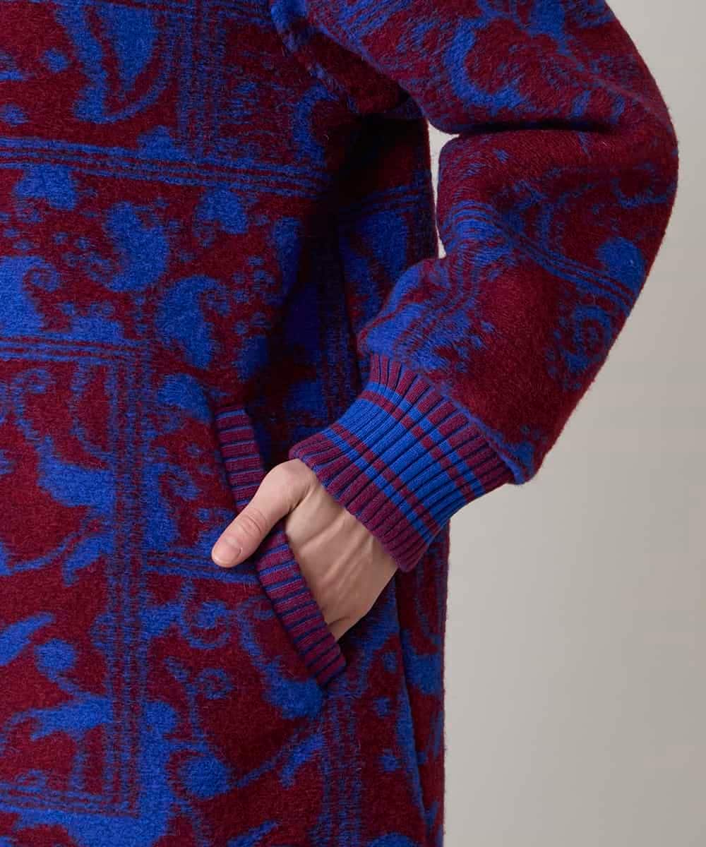 RSUAE11750 TRUNK HIROKO KOSHINO(ヒロココシノ) 幾何ペイズリージャカードニットコート ブルー