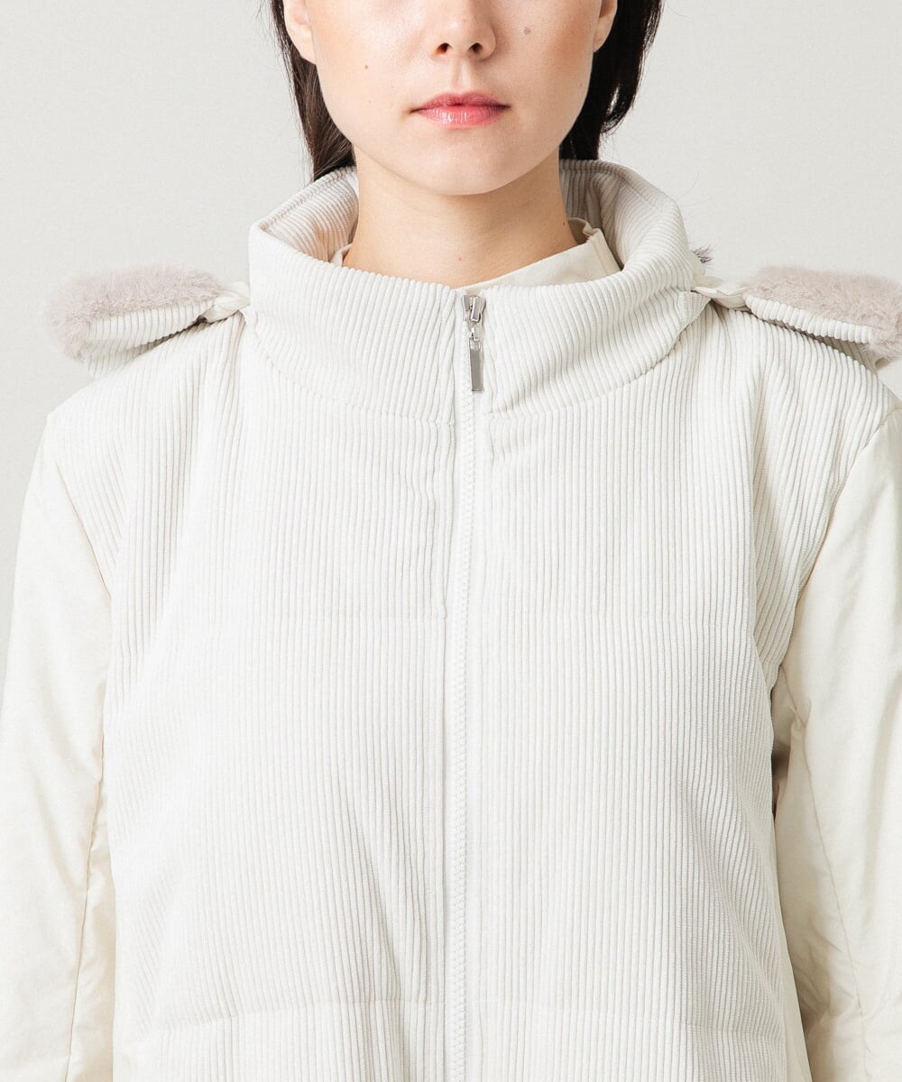 RSUAH01830 TRUNK HIROKO KOSHINO(ヒロココシノ) 【先行予約】異素材ジョイント中綿入りコート アイボリー