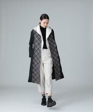 RSUAX30790 TRUNK HIROKO KOSHINO(ヒロココシノ) 【リバーシブル】ウールチェック異素材ドッキングロングコート ダークグレー