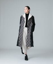 RSUAX30790 TRUNK HIROKO KOSHINO(ヒロココシノ) 【リバーシブル】ウールチェック異素材ドッキングロングコート ダークグレー