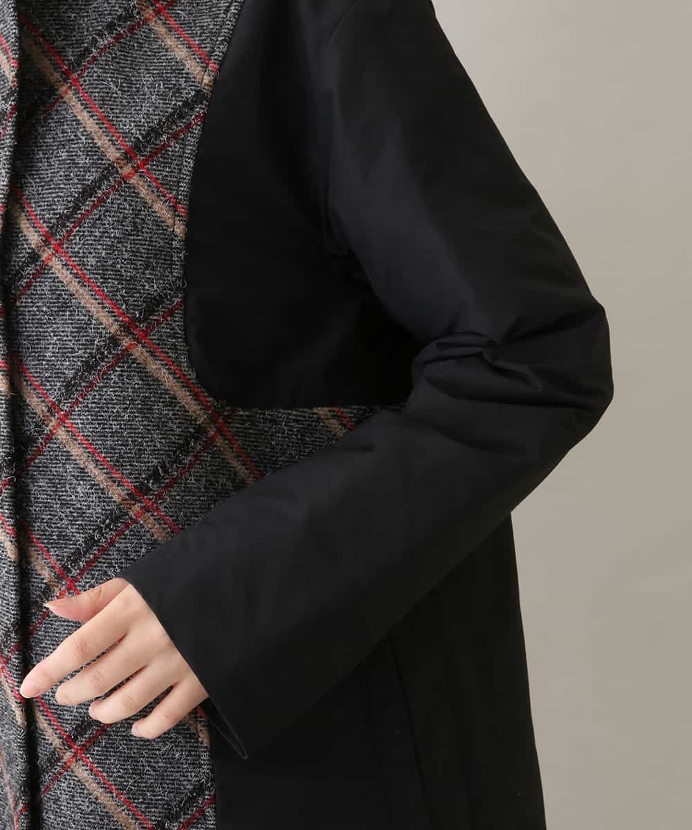 RSUAX30790 TRUNK HIROKO KOSHINO(ヒロココシノ) 【リバーシブル】ウールチェック異素材ドッキングロングコート ダークグレー