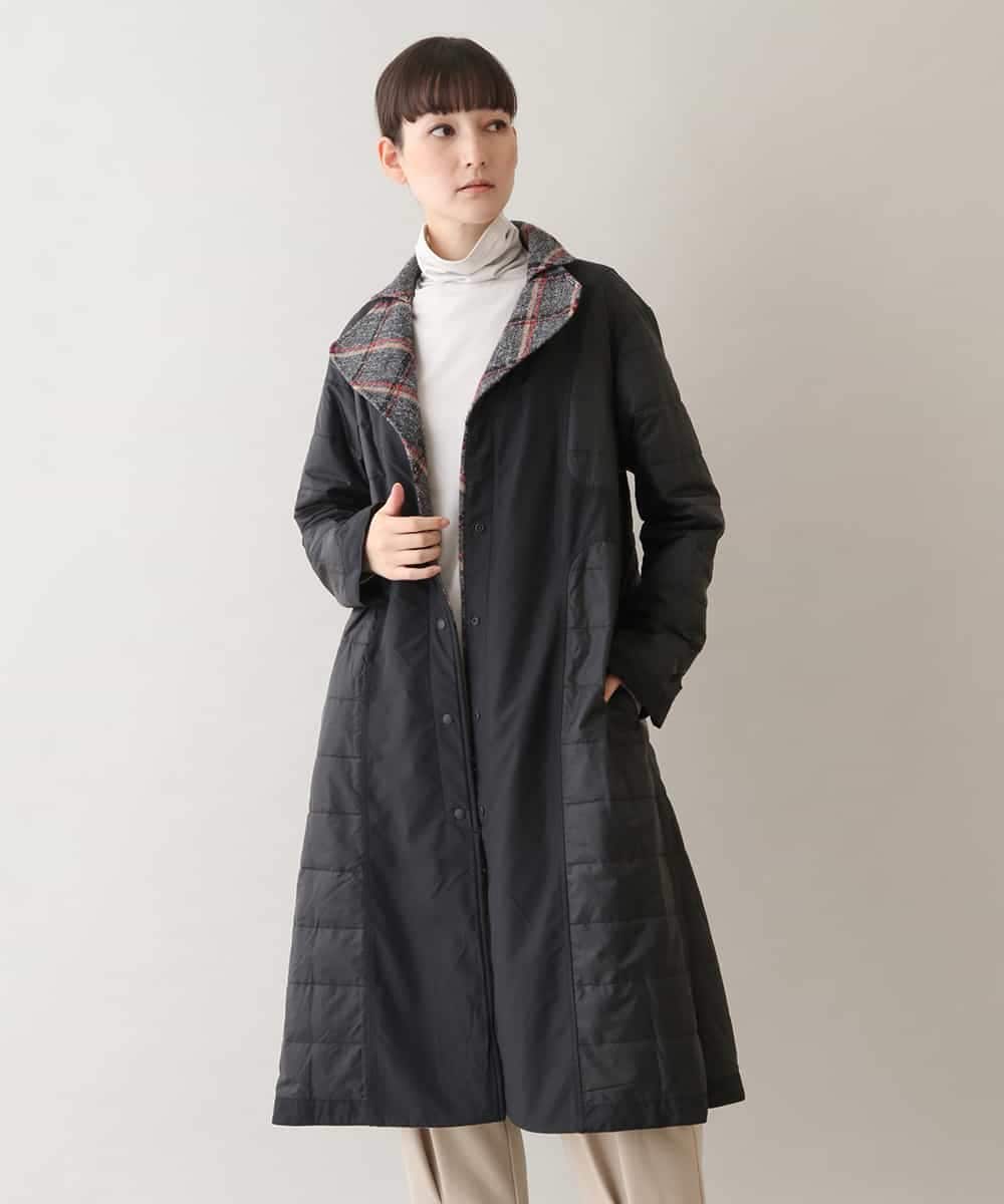 RSUAX30790 TRUNK HIROKO KOSHINO(ヒロココシノ) 【リバーシブル】ウールチェック異素材ドッキングロングコート ダークグレー