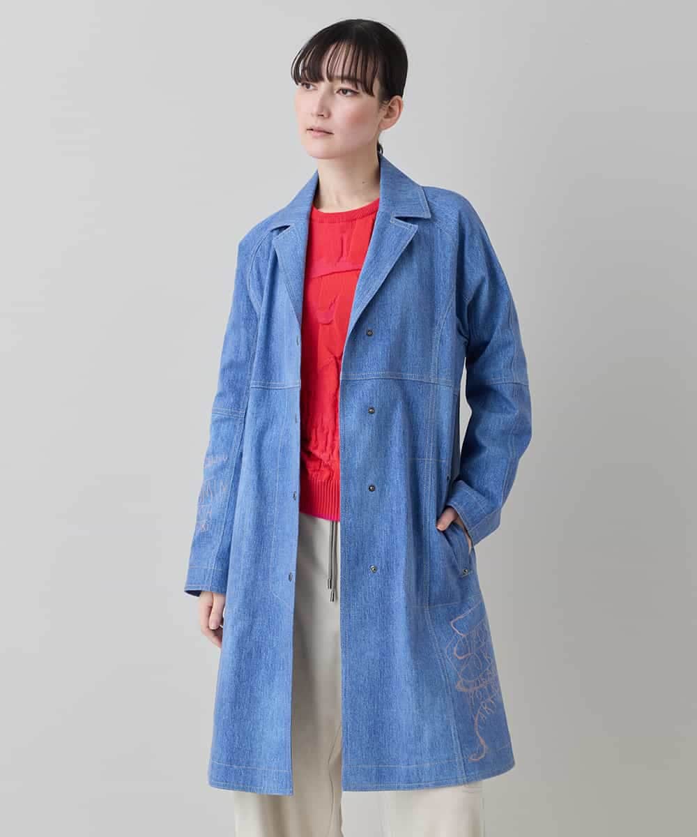 RSUEE23860 TRUNK HIROKO KOSHINO(ヒロココシノ) メッセージプリントデニムロングコート ブルー