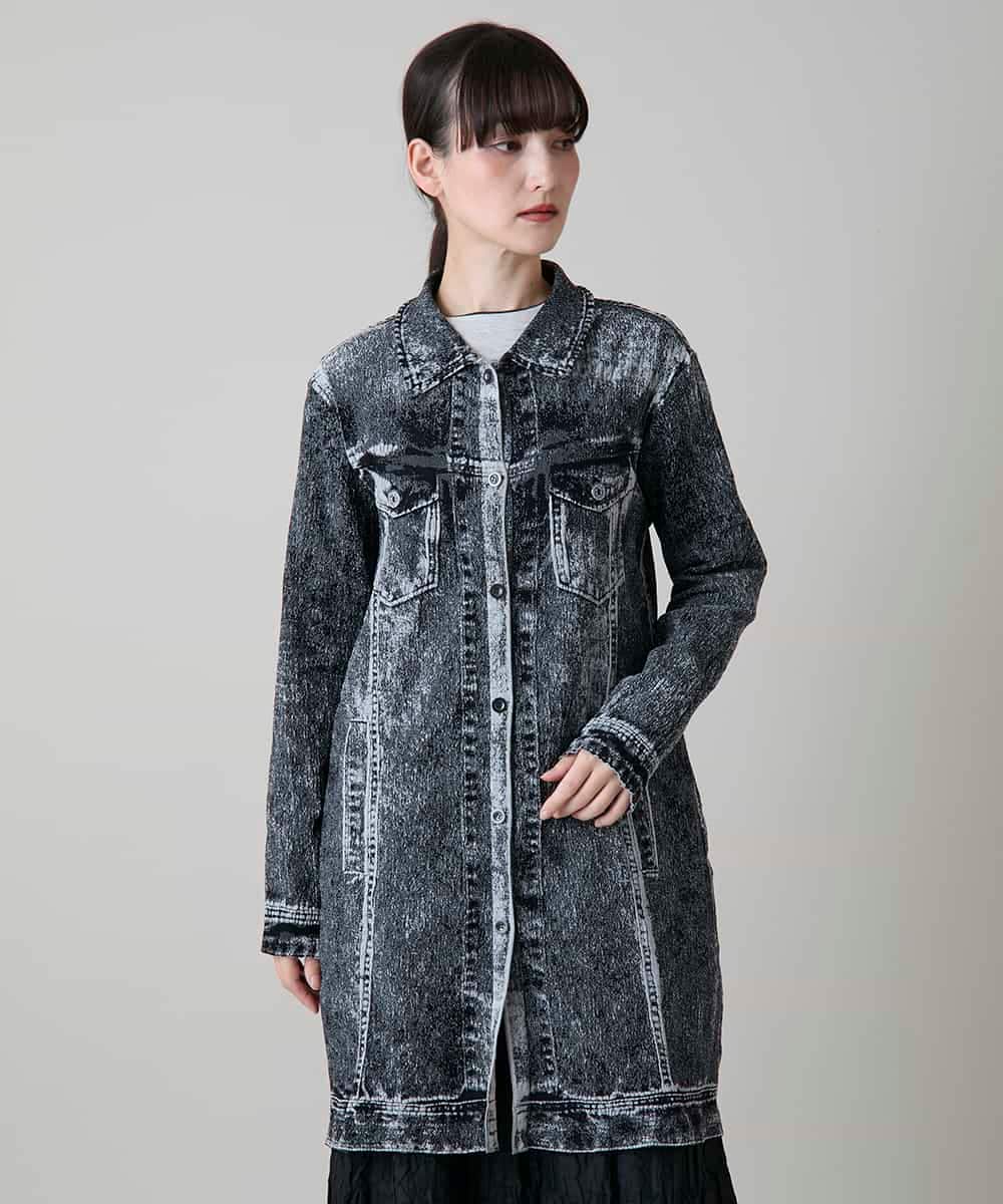 RSULD14660 TRUNK HIROKO KOSHINO(ヒロココシノ) デニムプリモーディアルロングコート/日本製/洗える ブラック