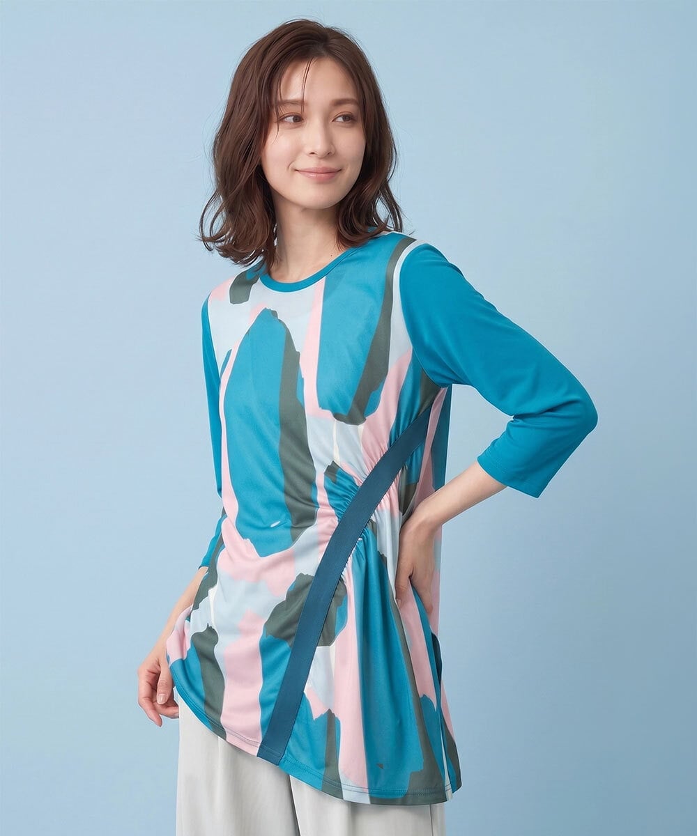 RYKGV05230 HIROKO BIS(ヒロコ ビス) アーティープリントアシンメトリーチュニック /洗える グリーン