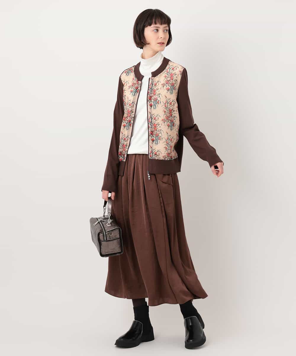 RYTLU30270 HIROKO BIS(ヒロコ ビス) 【洗える】メッシュジョイントフラワープリントブルゾン ブラウン