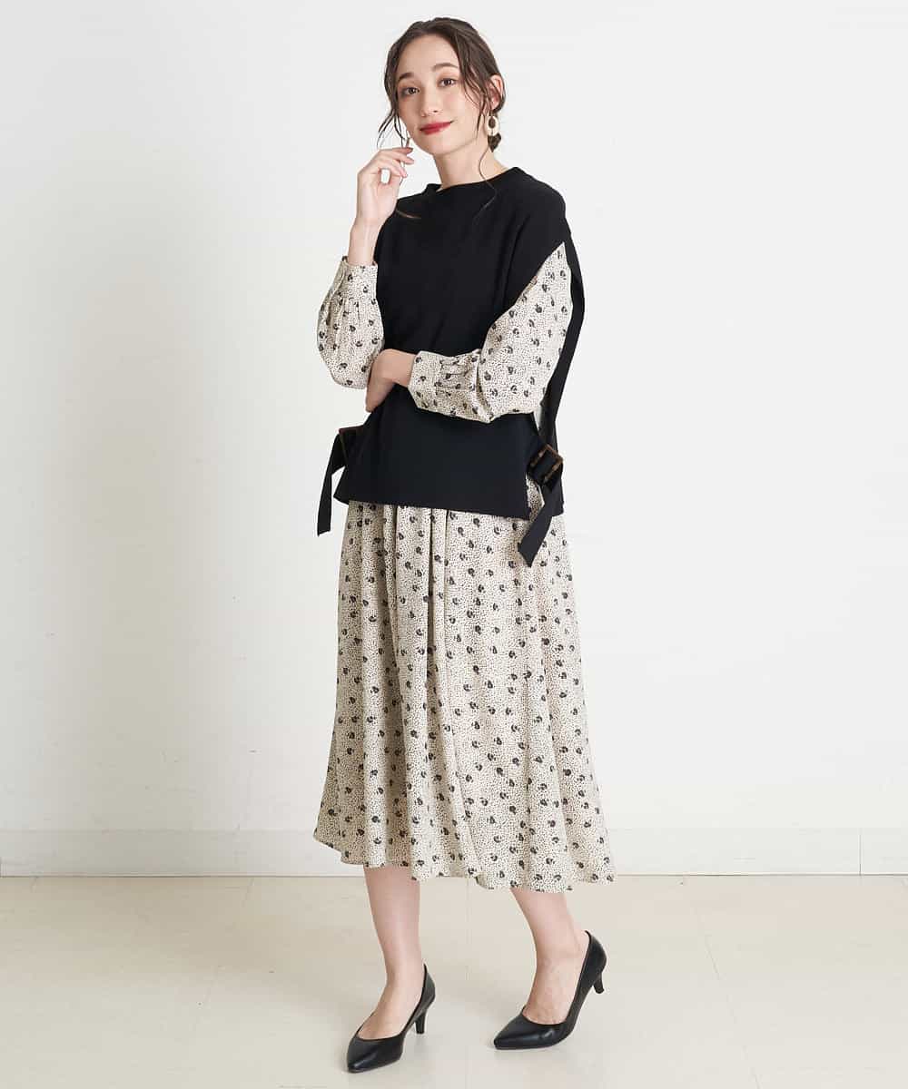 小さいサイズ 洗える ニットベスト付き小花柄プリントワンピース ワンピース Comfy Couture 小さいサイズ メゾン ドゥ サンク イトキンオンラインストア