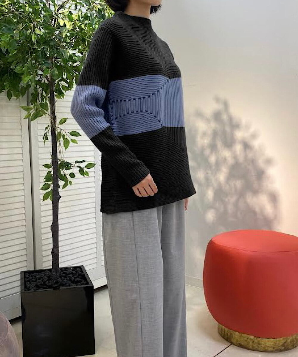 小さいサイズ ダスティブルー染め&ハンドステッチボーダーニット
