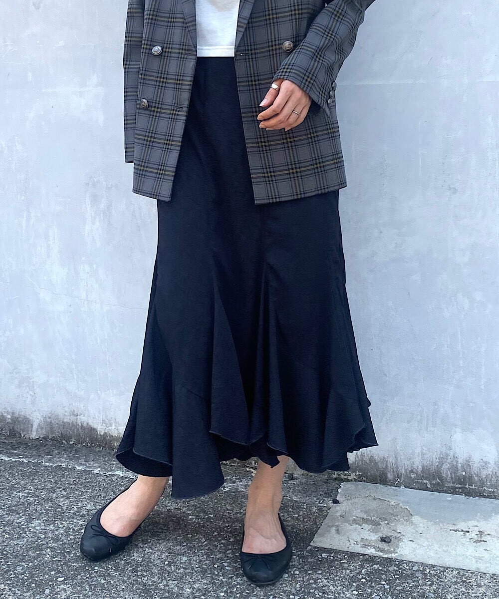 黒染めシャドーフラワーフリルスカート(ロング・マキシ丈スカート