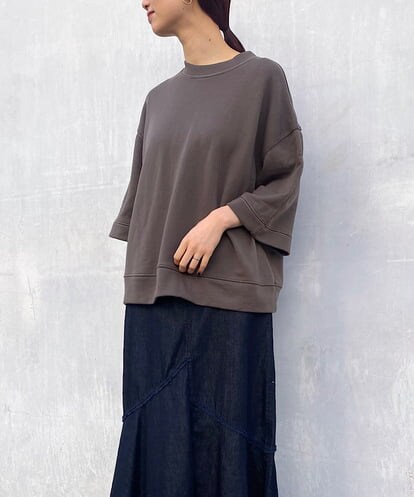 UCKGS31069 re:mine 7分袖アイテムリメイク裏毛オーバーTシャツ