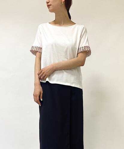 UCKGS33049 re:mine 異素材ツイードフリンジデザインTシャツ