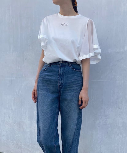 UCKJP71099 re:mine 異素材シアースリーブTシャツ　人気インフルエンサー　たまりんさんコラボ