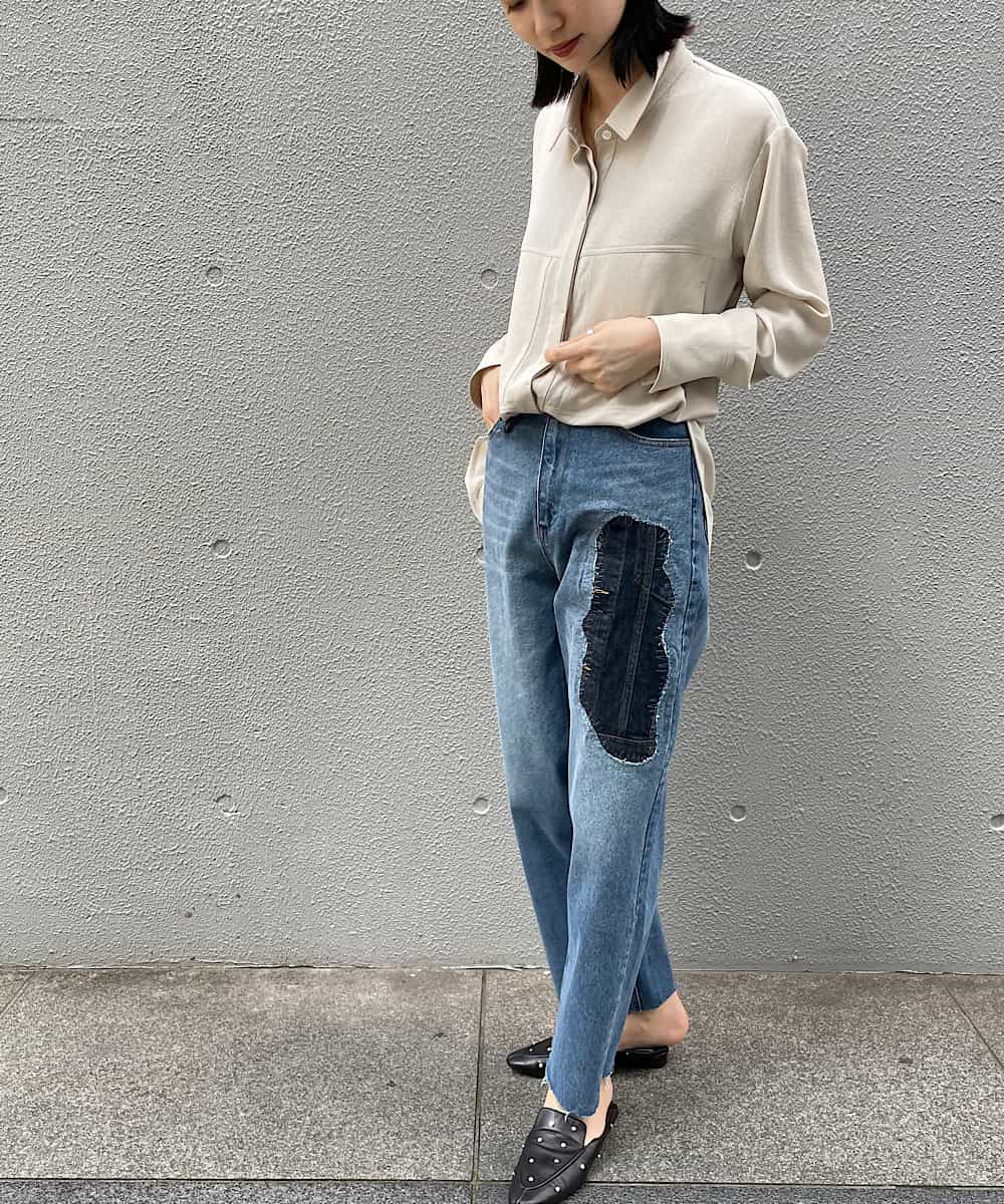 異素材使いリメイク］リペア風デニムパンツ(その他のパンツ) | re:mine