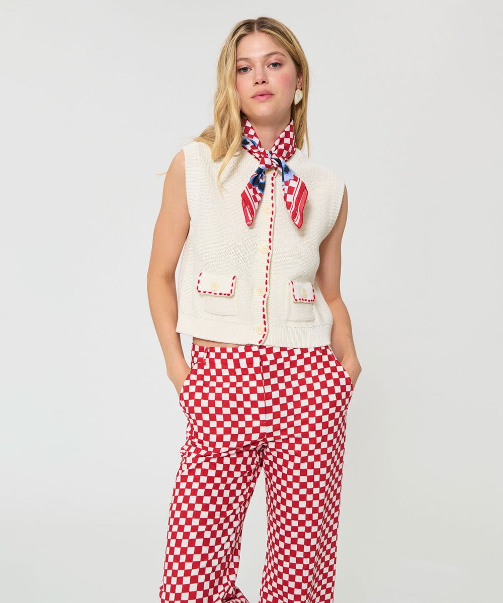 VY3GD03170 TARA JARMON(タラ ジャーモン) ペチュニアダミエコットンスカーフ レッド