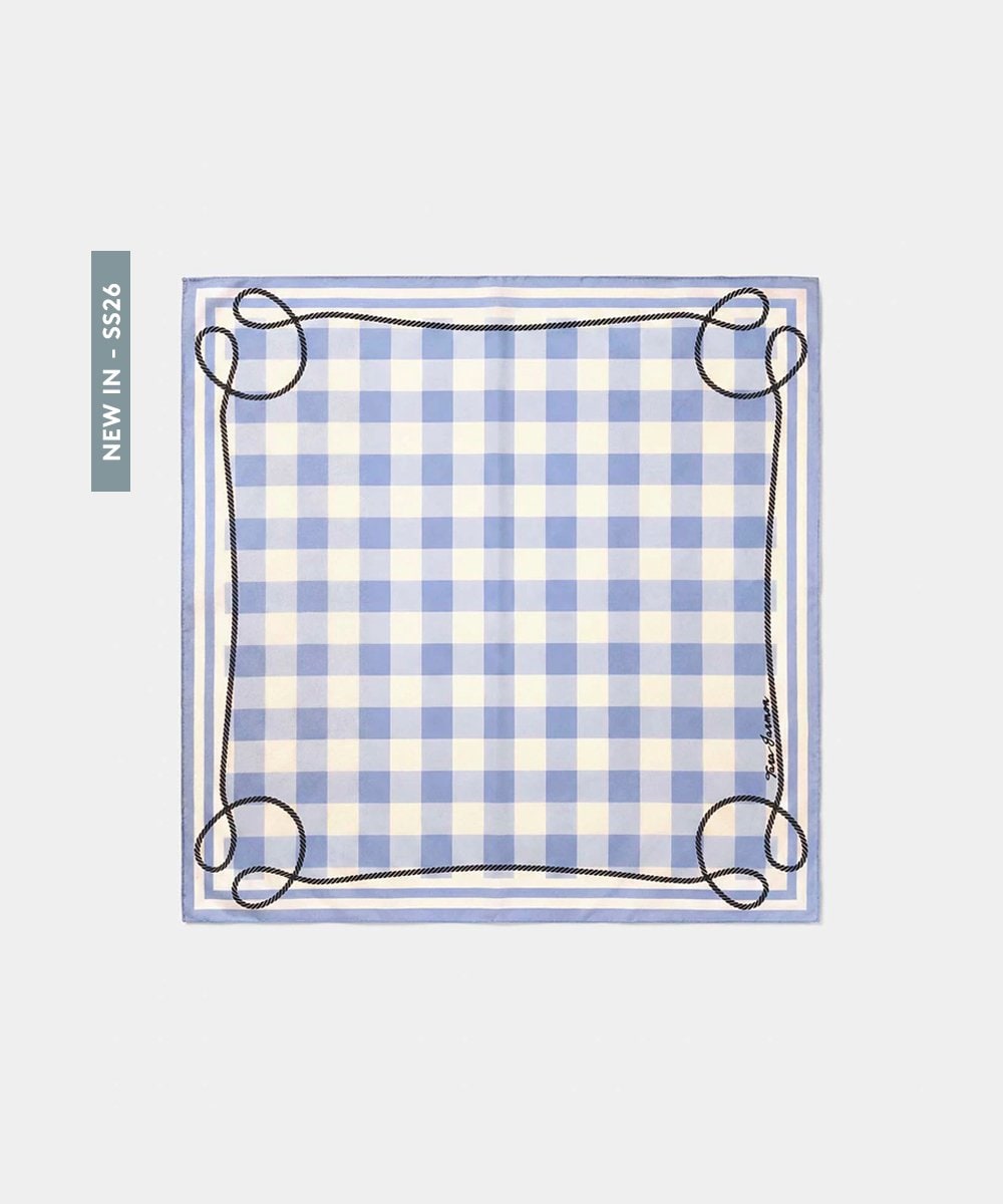 VY3GD04170 TARA JARMON(タラ ジャーモン) ギンガムチェックコットンスカーフ スカイブルー