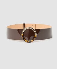 VY4AD01320 TARA JARMON(タラ ジャーモン) スムースグロッシーレザーベルト チョコレートブラウン