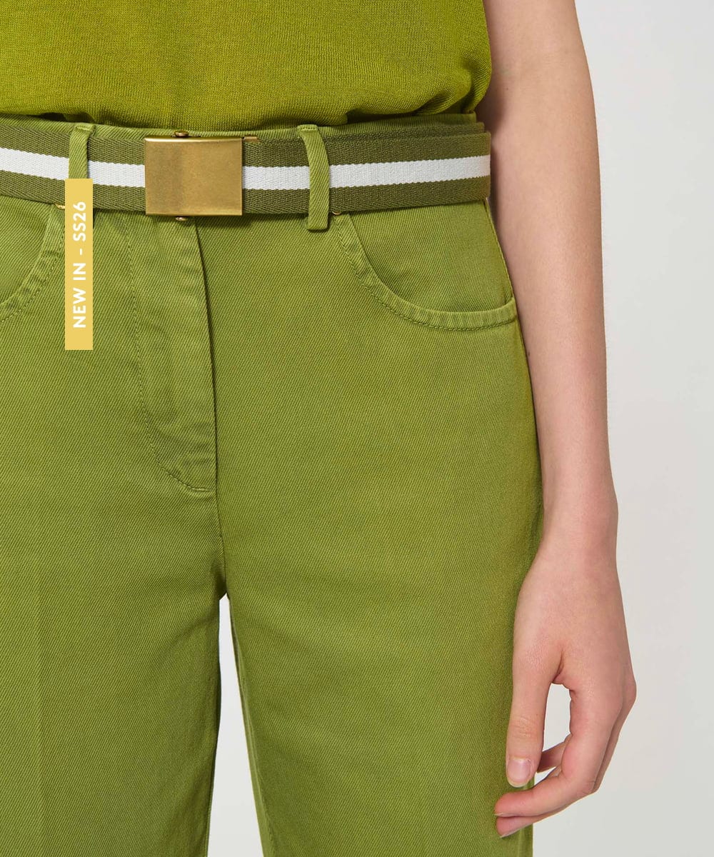 VY4GD03240 TARA JARMON(タラ ジャーモン) 【メディア着用】ストライプリボンベルト グリーン×エクリュ