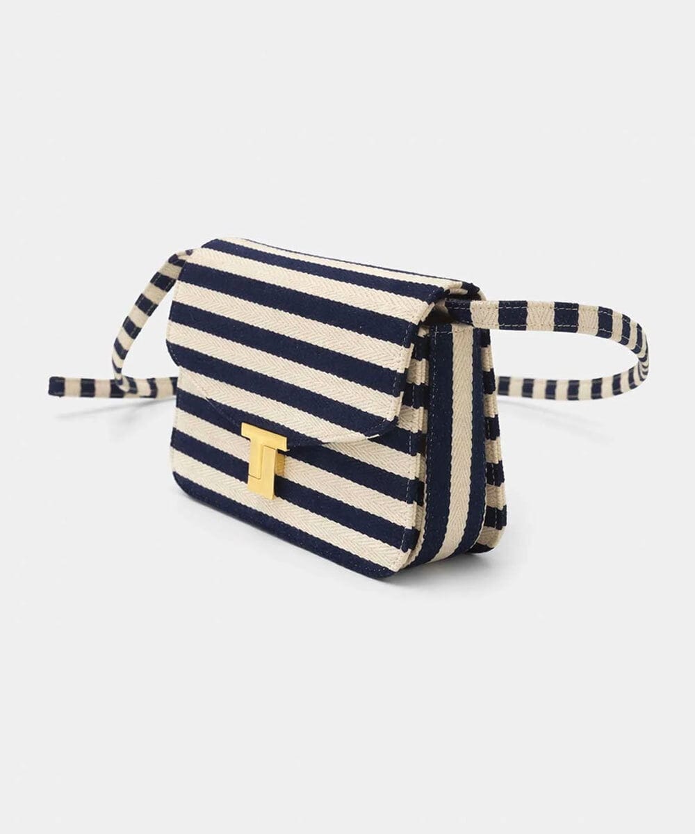 VY5GD01750 TARA JARMON(タラ ジャーモン) TJボーダーコットンバッグ ネイビーブルー