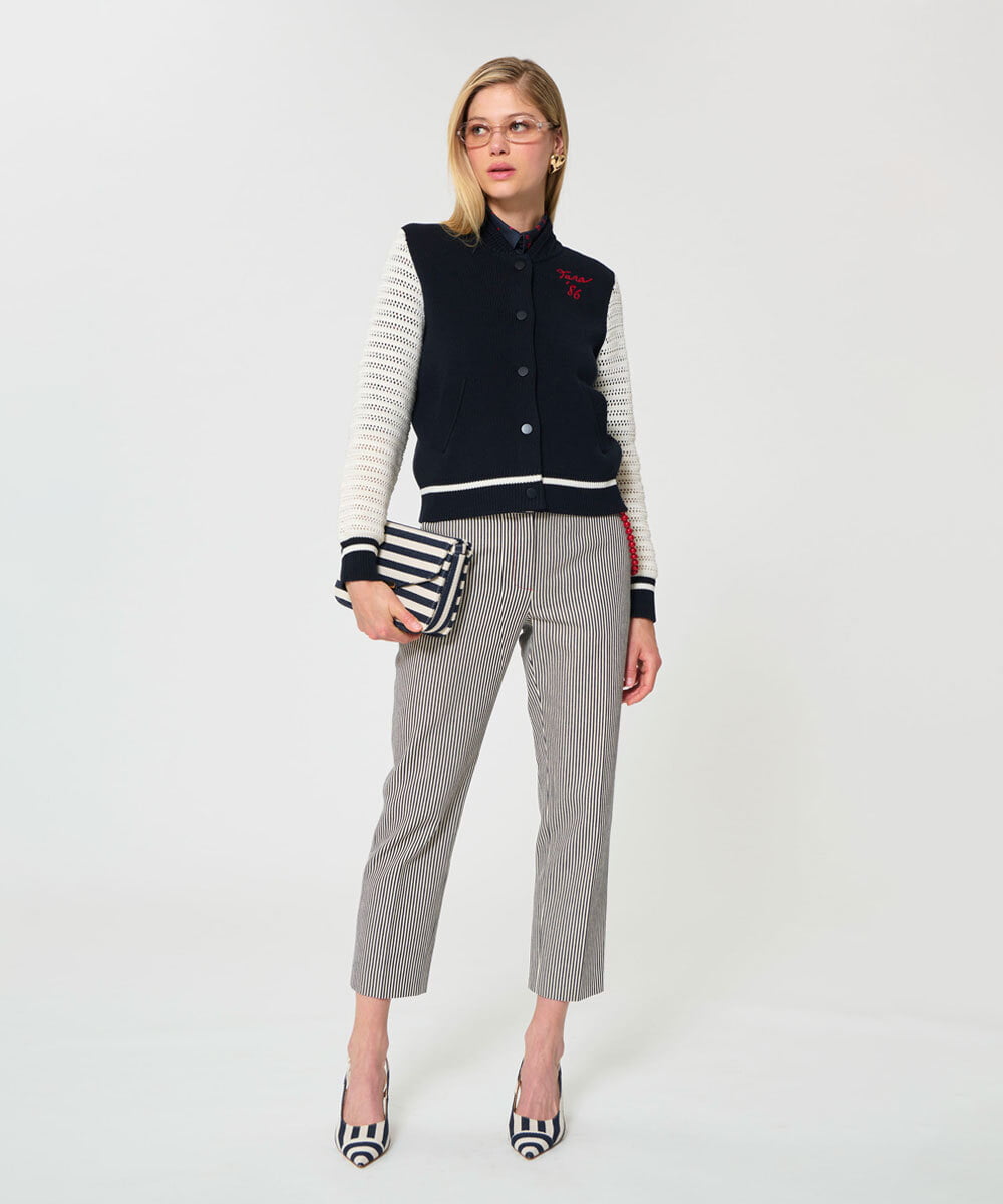 VY5GD01750 TARA JARMON(タラ ジャーモン) TJボーダーコットンバッグ ネイビーブルー