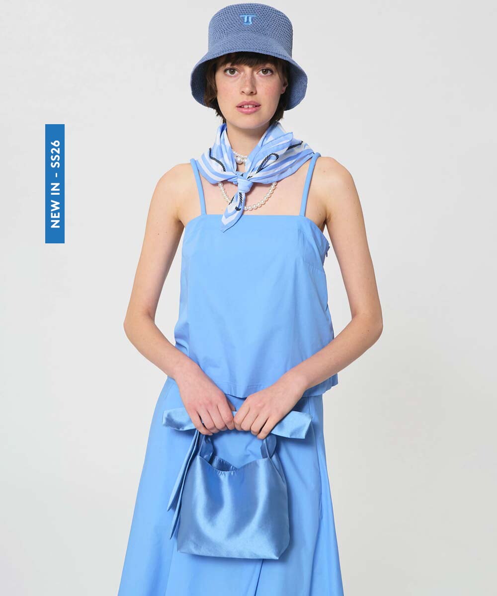 VY5GD04300 TARA JARMON(タラ ジャーモン) サテンリボンバッグ スカイブルー
