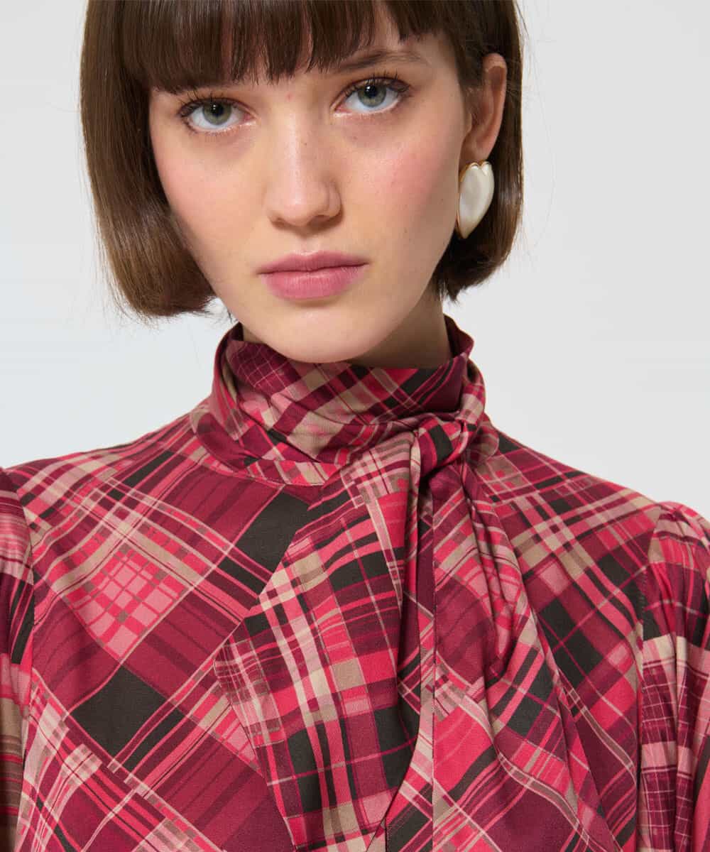 VZBAD13450 TARA JARMON(タラ ジャーモン) スコティッシュチェックプリントブラウス ピンク