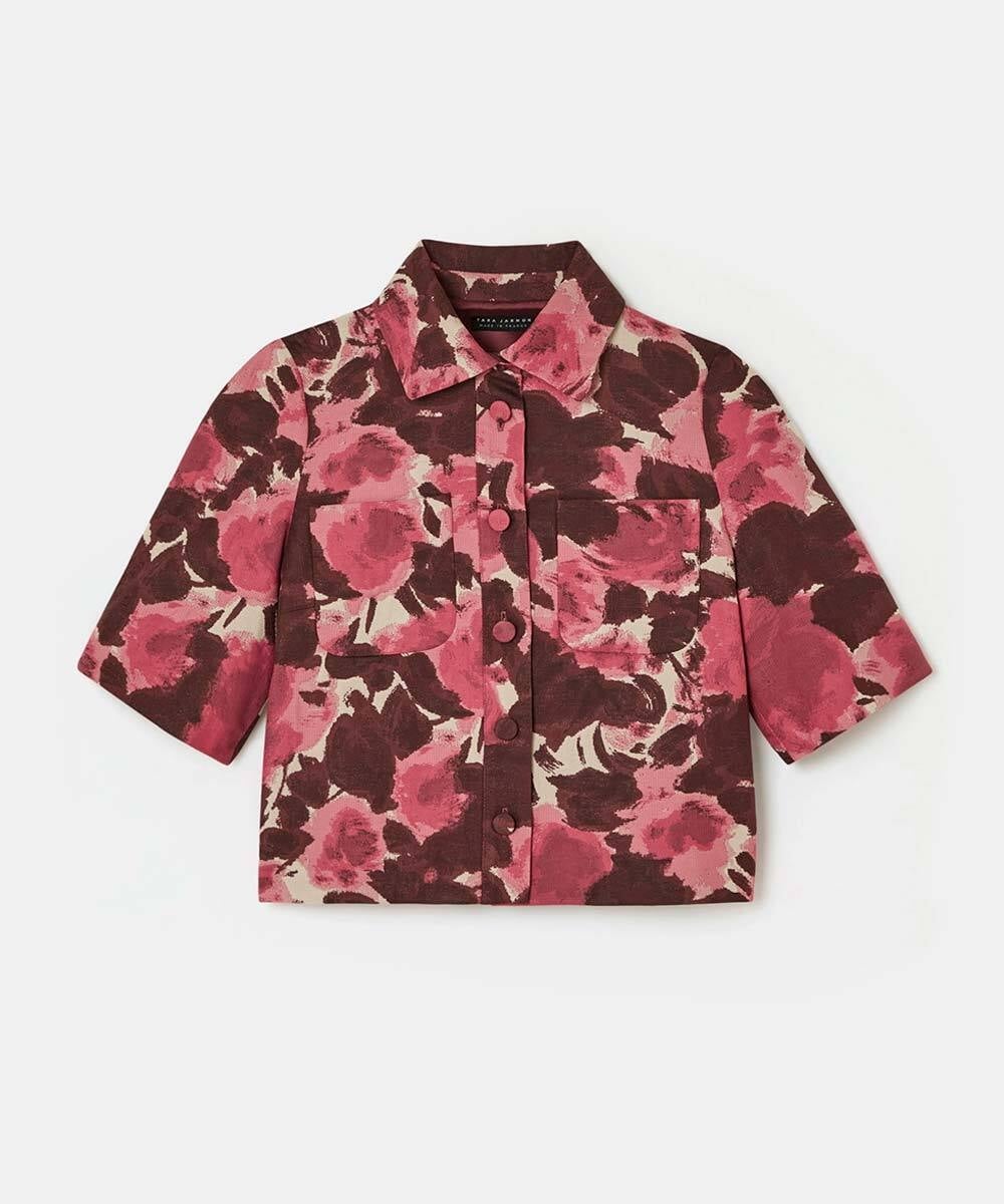 VZBAD16530 TARA JARMON(タラ ジャーモン) ペインテッドローズジャカードブラウス ピンク