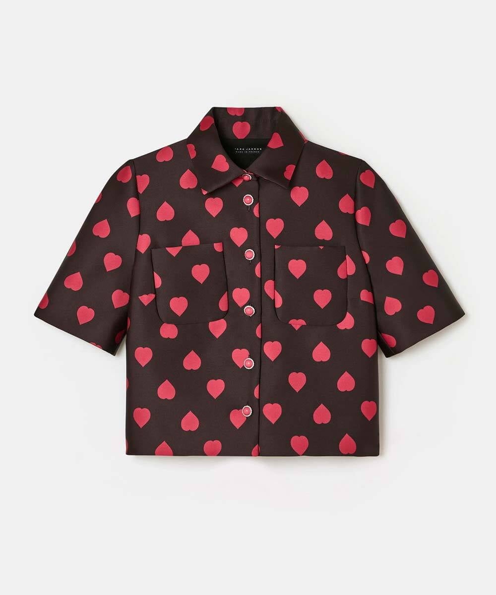 VZBAD26550 TARA JARMON(タラ ジャーモン) ポルカハートサテンブラウス ブラック