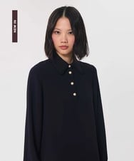 VZBAG13350 TARA JARMON(タラ ジャーモン) フリルディテールクレープブラウス ネイビーブルー