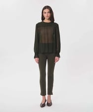 VZBAG18540 TARA JARMON(タラ ジャーモン) シアークレープギャザーブラウス カーキ