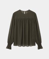 VZBAG18540 TARA JARMON(タラ ジャーモン) シアークレープギャザーブラウス カーキ